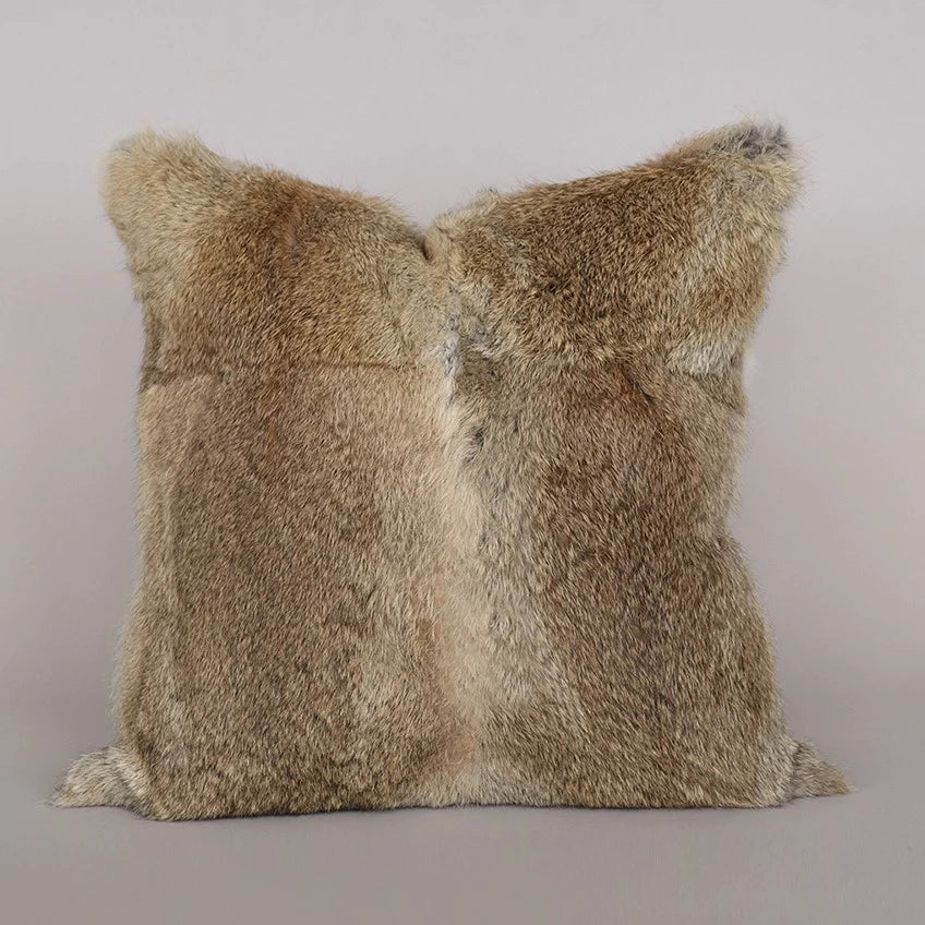 Rabbit Fur Cushion Natural Straw