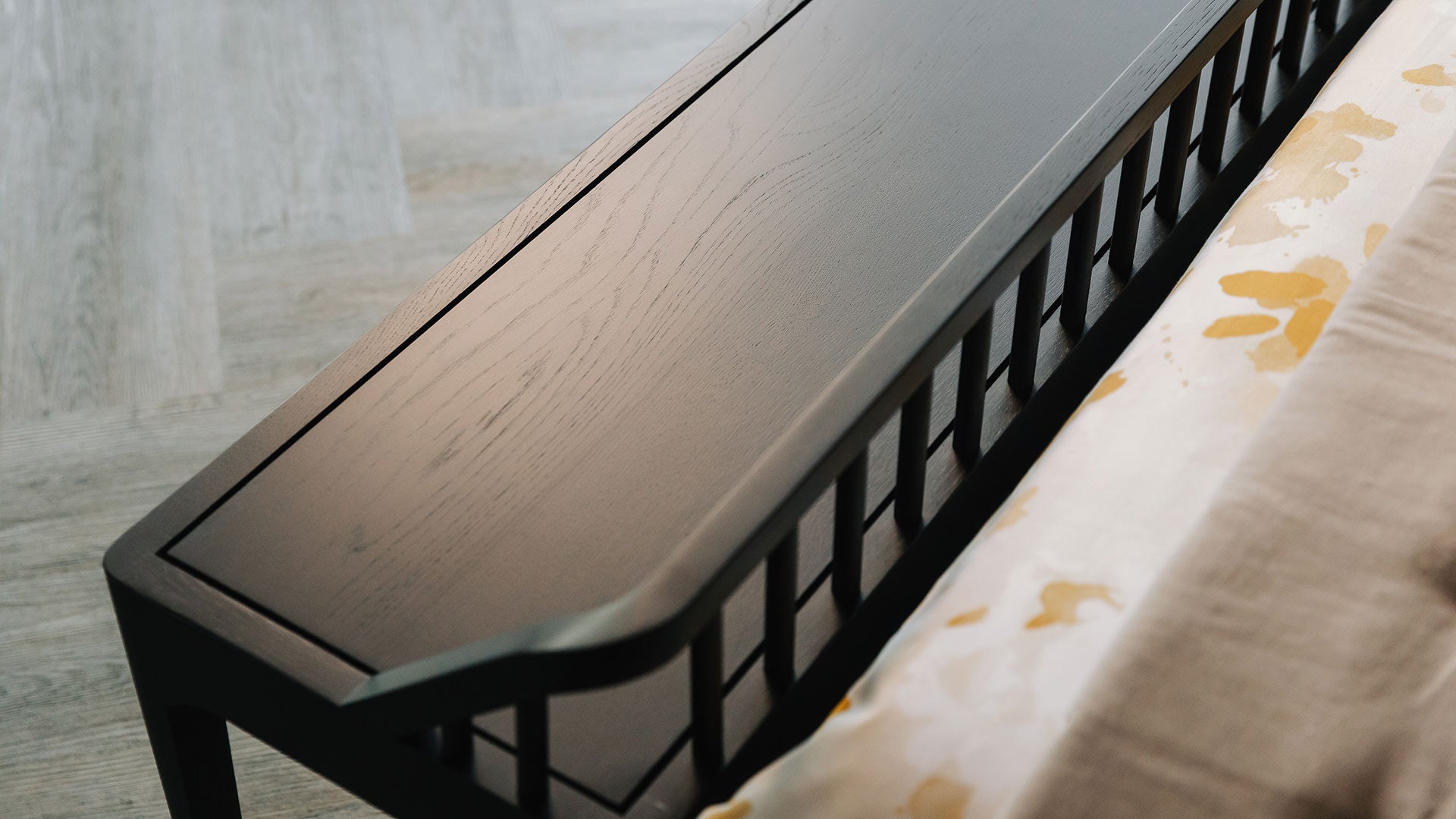Ethnicraft Spindle Bench Seat in Black Oak is available from Make Your House A Home, Bendigo, Victoria, Australia
