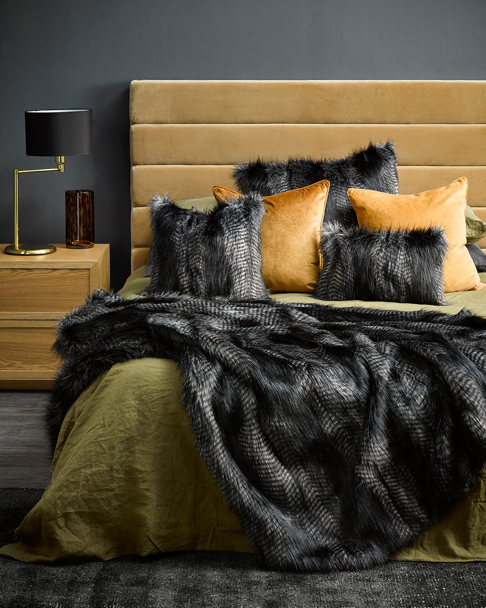 Heirloom Black Coyote Throw Rug Blanket in Faux Fur is available from Make Your House A Home Premium Stockist. Furniture Store Bendigo, Victoria. Australia Wide Delivery.