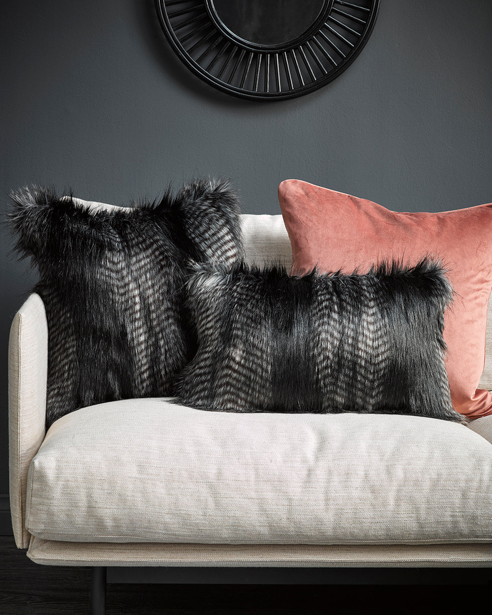 Heirloom Black Coyote Cushions in Faux Fur are available from Make Your House A Home Premium Stockist. Furniture Store Bendigo, Victoria. Australia Wide Delivery. Furtex Baya.