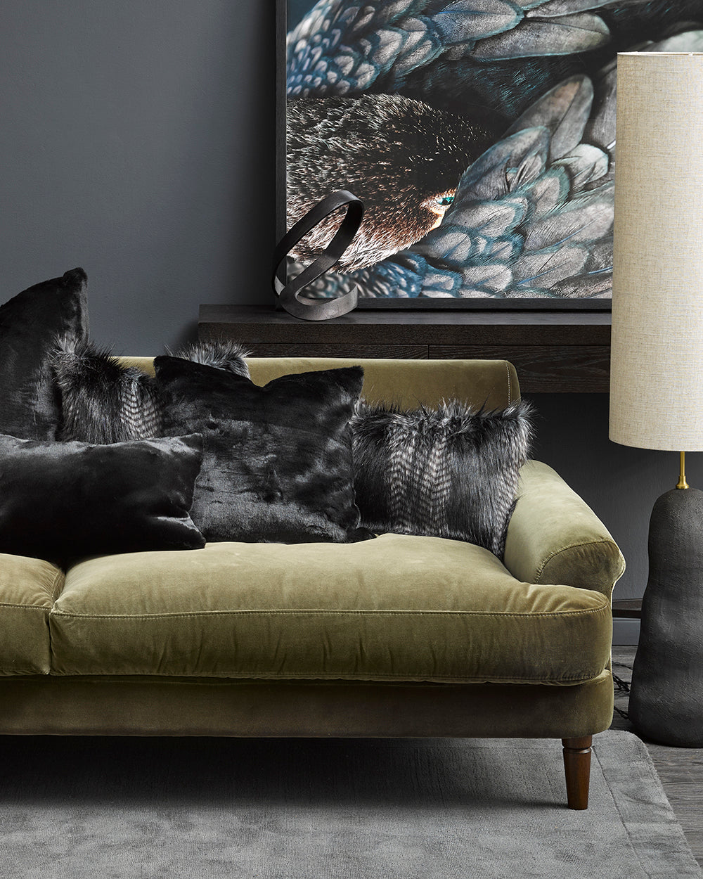 Heirloom Black Coyote Cushions in Faux Fur are available from Make Your House A Home Premium Stockist. Furniture Store Bendigo, Victoria. Australia Wide Delivery. Furtex Baya.