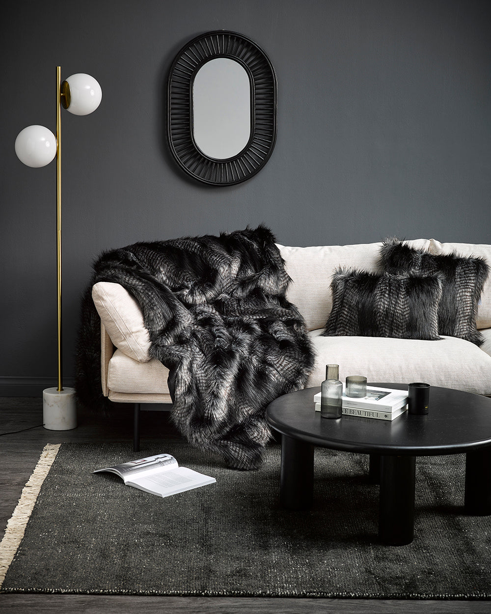 Heirloom Black Coyote Throw Rug Blanket in Faux Fur is available from Make Your House A Home Premium Stockist. Furniture Store Bendigo, Victoria. Australia Wide Delivery.