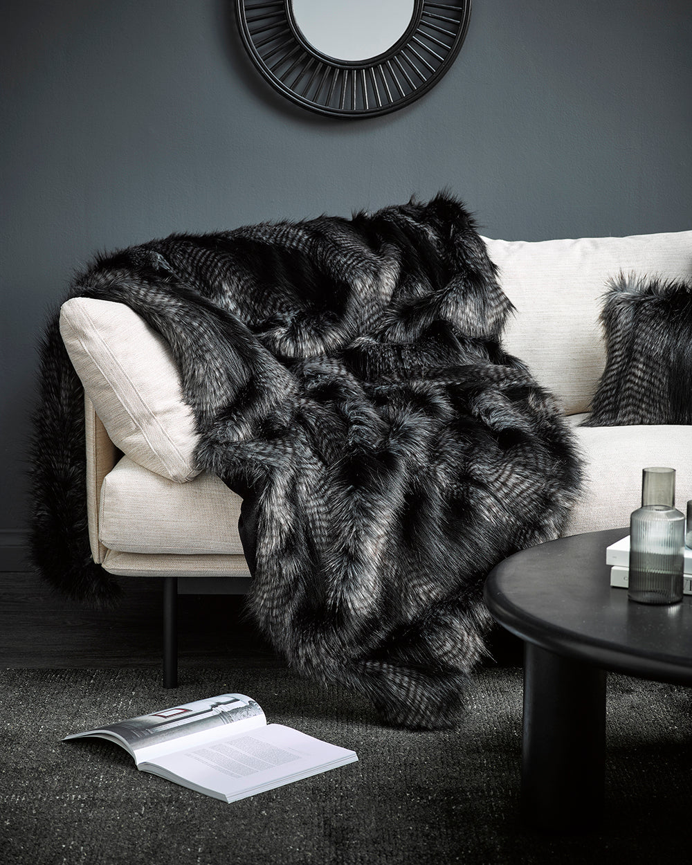 Heirloom Black Coyote Throw Rug Blanket in Faux Fur is available from Make Your House A Home Premium Stockist. Furniture Store Bendigo, Victoria. Australia Wide Delivery.