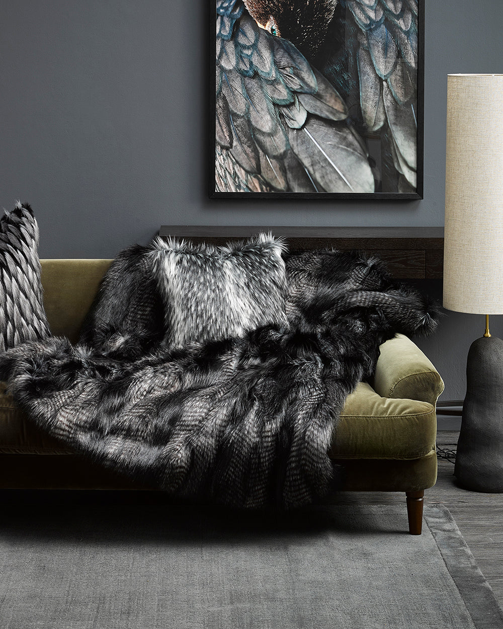 Heirloom Black Coyote Throw Rug Blanket in Faux Fur is available from Make Your House A Home Premium Stockist. Furniture Store Bendigo, Victoria. Australia Wide Delivery.