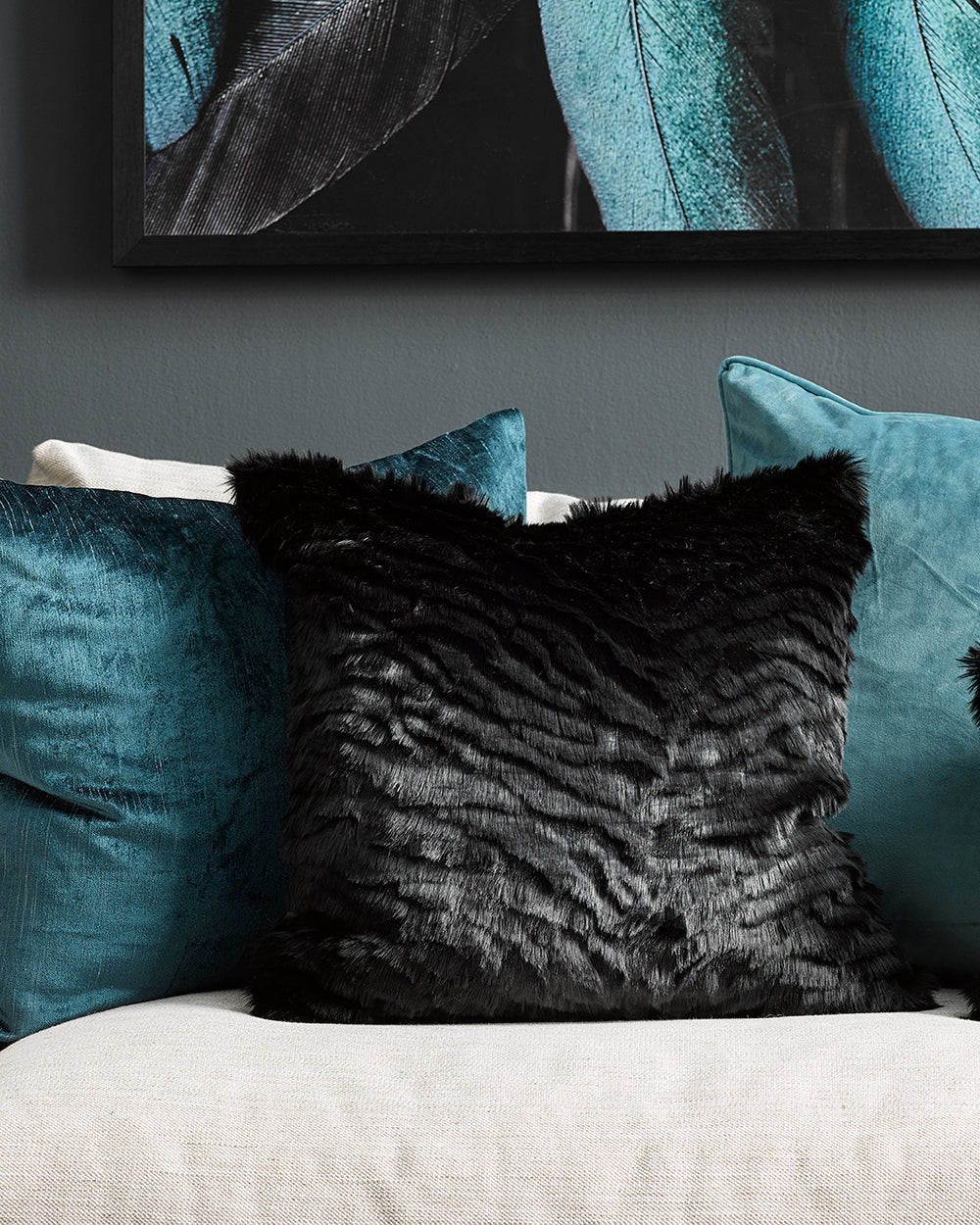 Heirloom Black Tiger Cushions in Faux Fur are available from Make Your House A Home Premium Stockist. Furniture Store Bendigo, Victoria. Australia Wide Delivery. Furtex Baya.