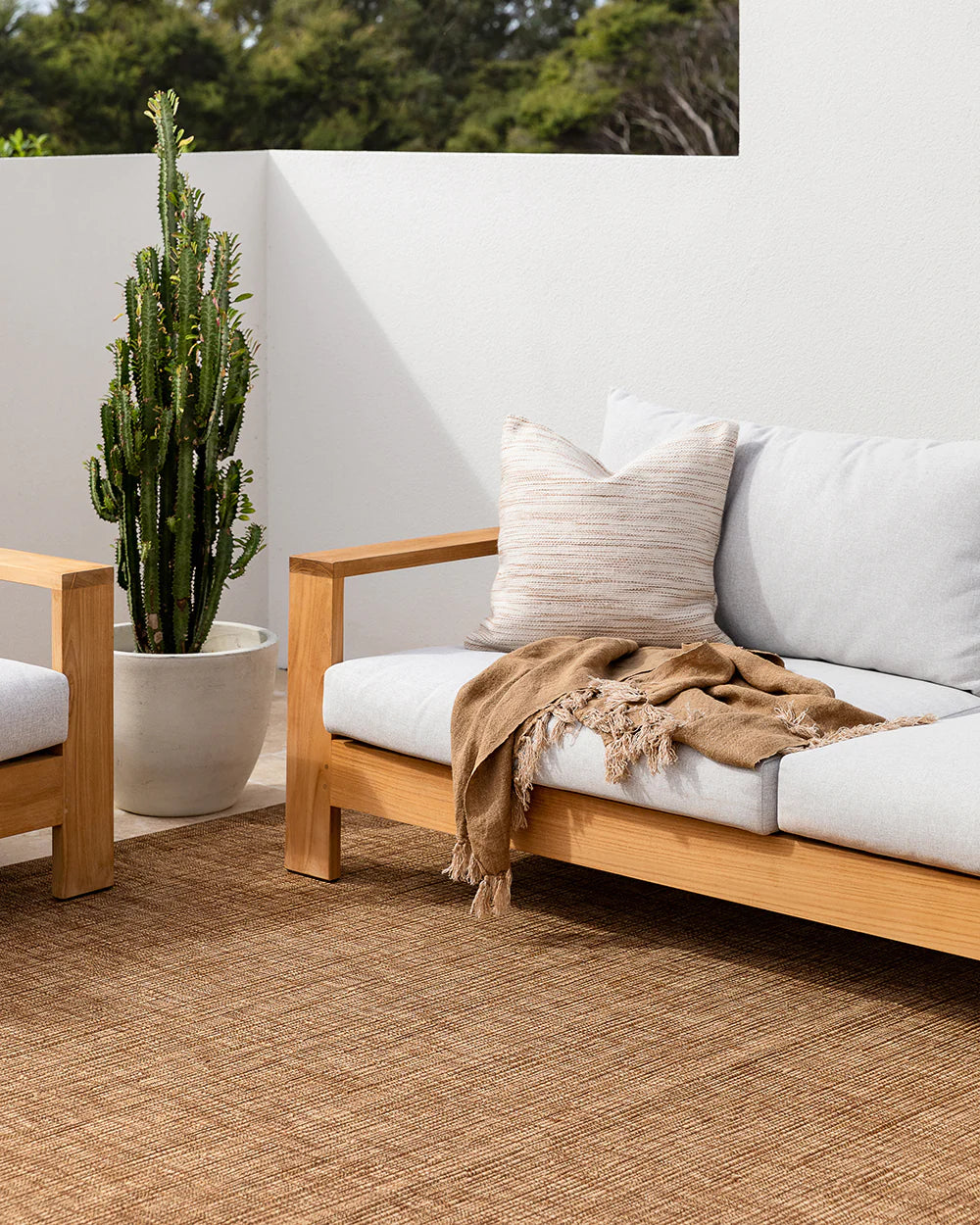 Noumea Teak Outdoor PET Rug from Baya Furtex Stockist Make Your House A Home, Furniture Store Bendigo. Free Australia Wide Delivery.
