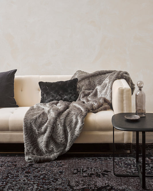 Heirloom Pewter Chinchilla Throw Rug Blanket in Faux Fur is available from Make Your House A Home Premium Stockist. Furniture Store Bendigo, Victoria. Australia Wide Delivery.