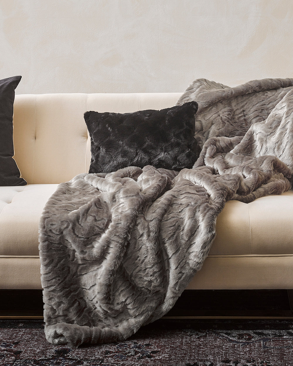 Heirloom Pewter Chinchilla Throw Rug Blanket in Faux Fur is available from Make Your House A Home Premium Stockist. Furniture Store Bendigo, Victoria. Australia Wide Delivery.