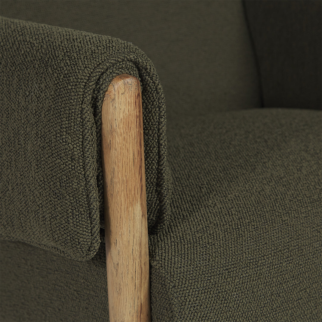Close up of Moss Green Boucle Grayson Chair