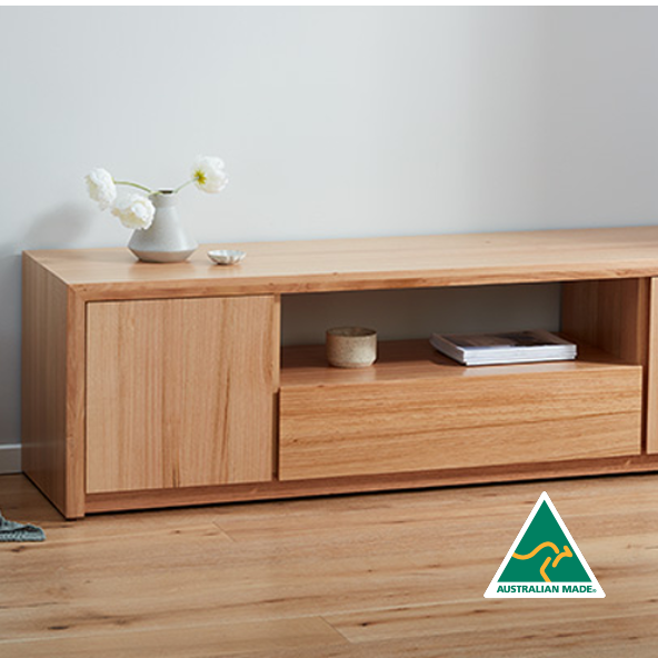 Capri Low Line Entertainment Unit in solid Tasmanian Oak available at Make Your House A Home. Furniture Store Bendigo. Astra Australian Made Timber Furniture.