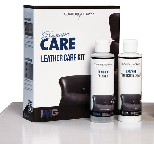 IMG Leather Care Kit from Make Your House A Home. Furniture Store Bendigo. Comfort of Norway. Premium Care. Leather Cleaner. Leather Protection Cream.