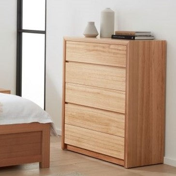 Sorrento Bedroom Tallboy Dresser in solid Tasmanian Oak available at Make Your House A Home. Furniture Store Bendigo. Astra Australian Made Timber Furniture.