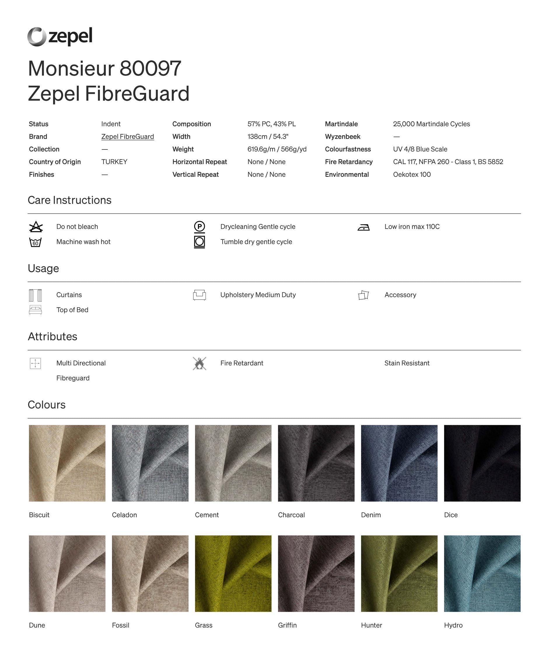 Zepel Monsieur Fabric options