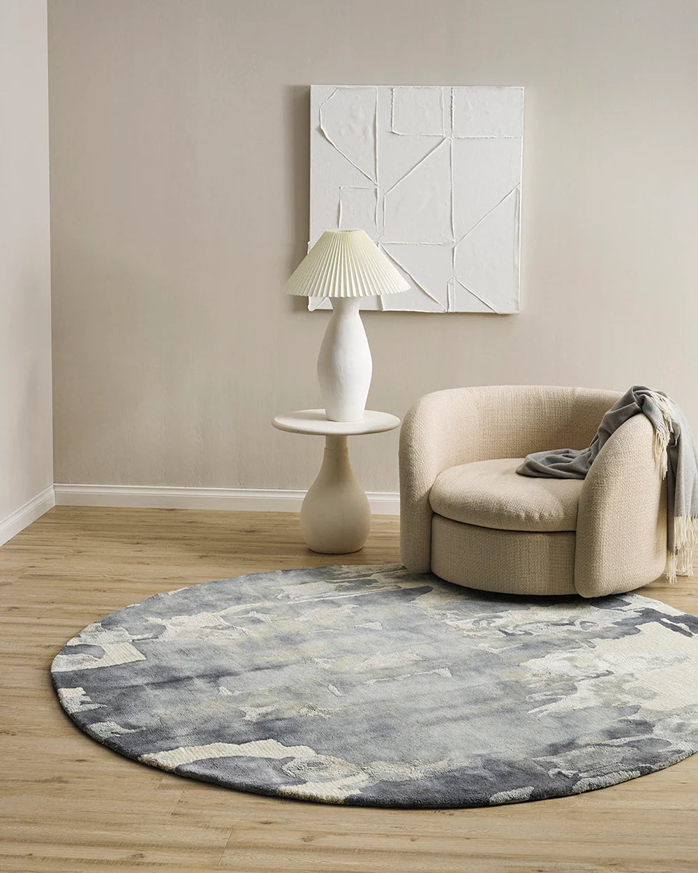 Cape Brett Round Rug from Baya Furtex Stockist Make Your House A Home, Furniture Store Bendigo. Free Australia Wide Delivery. Mulberi Rugs.