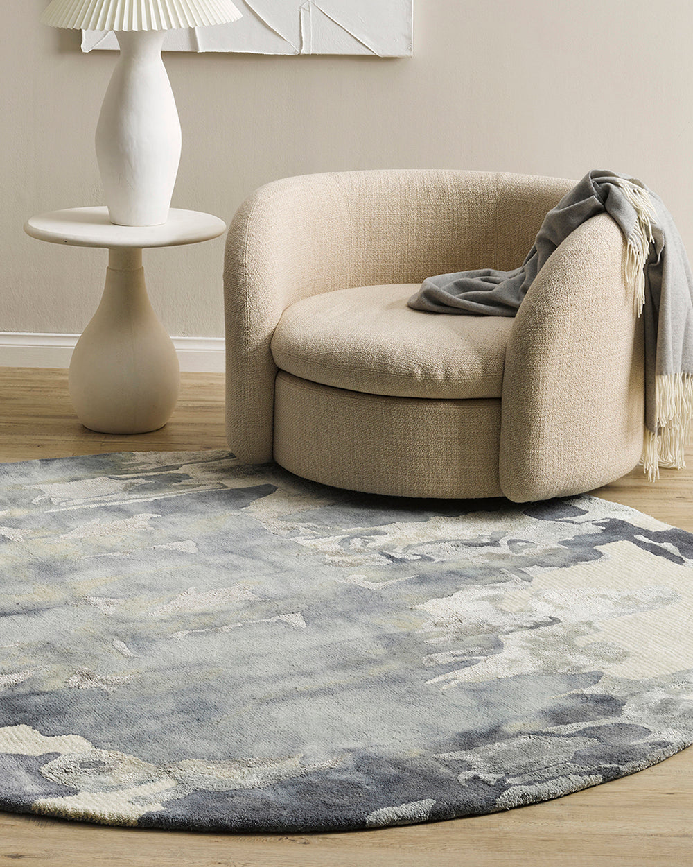 Cape Brett Round Rug from Baya Furtex Stockist Make Your House A Home, Furniture Store Bendigo. Free Australia Wide Delivery. Mulberi Rugs.