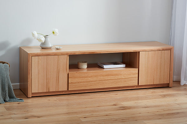 Capri Low Line Entertainment Unit in solid Tasmanian Oak available at Make Your House A Home. Furniture Store Bendigo. Astra Australian Made Timber Furniture.
