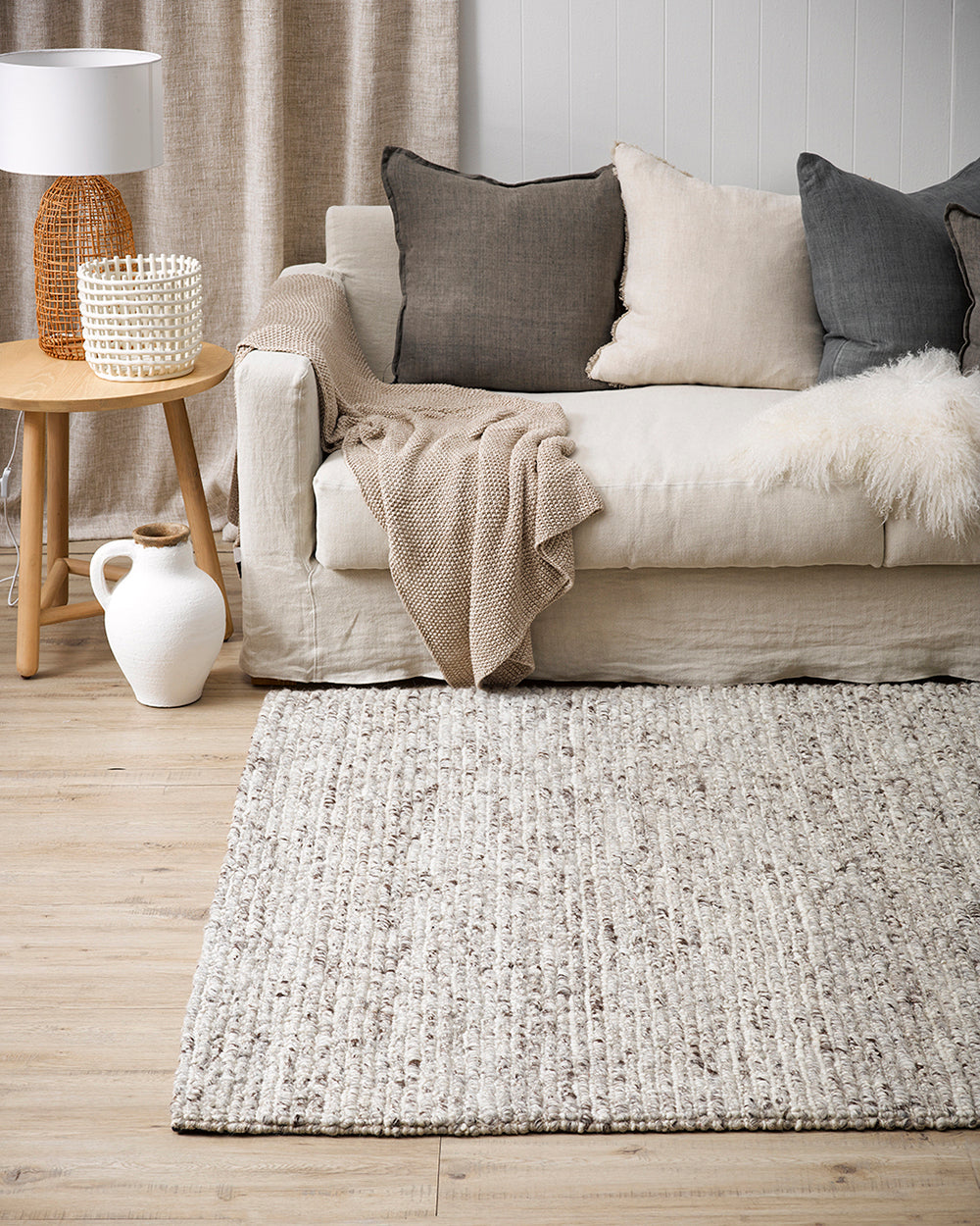 Karaka Oyster Grey Rug from Baya Furtex Stockist Make Your House A Home, Furniture Store Bendigo. Free Australia Wide Delivery. Mulberi Rugs.