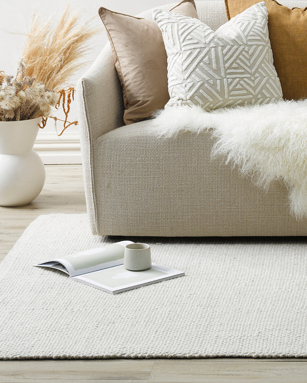 Nebraska Natural White Rug from Baya Furtex Stockist Make Your House A Home, Furniture Store Bendigo. Free Australia Wide Delivery. Mulberi Rugs.