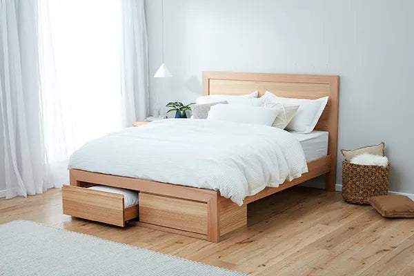 Sorrento Bed in solid Tasmanian Oak available at Make Your House A Home. Furniture Store Bendigo. Astra Australian Made Timber Furniture.