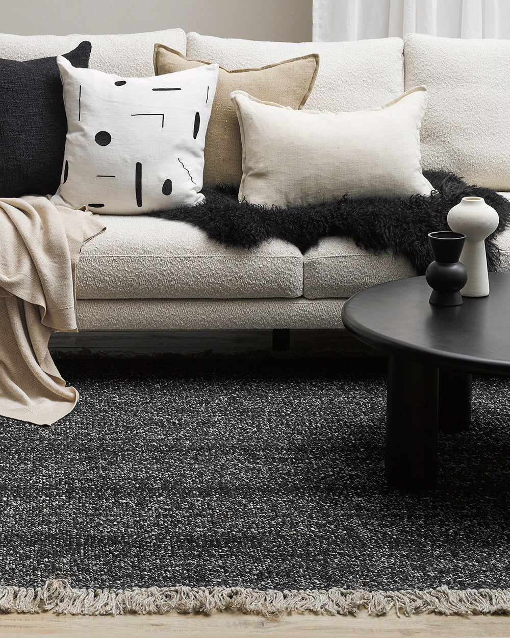 Ulster Black Natural Rug from Baya Furtex Stockist Make Your House A Home, Furniture Store Bendigo. Free Australia Wide Delivery. Mulberi Rugs.