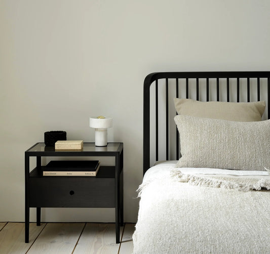 Ethnicraft Spindle Bedside Table in Black Oak is available from Make Your House A Home, Bendigo, Victoria, Australia
