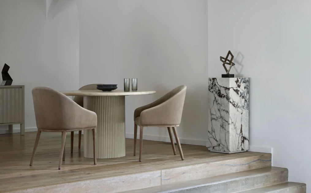 Benjamin Ripple Marble Dining Table by GlobeWest from Make Your House A Home Premium Stockist. Furniture Store Bendigo. 20% off Globe West. Australia Wide Delivery.
