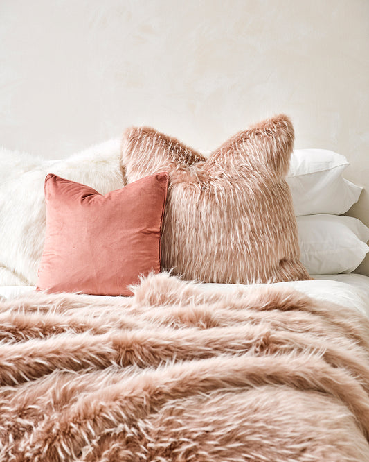 Heirloom Peony Plume Cushions in Faux Fur are available from Make Your House A Home Premium Stockist. Furniture Store Bendigo, Victoria. Australia Wide Delivery. Furtex Baya.