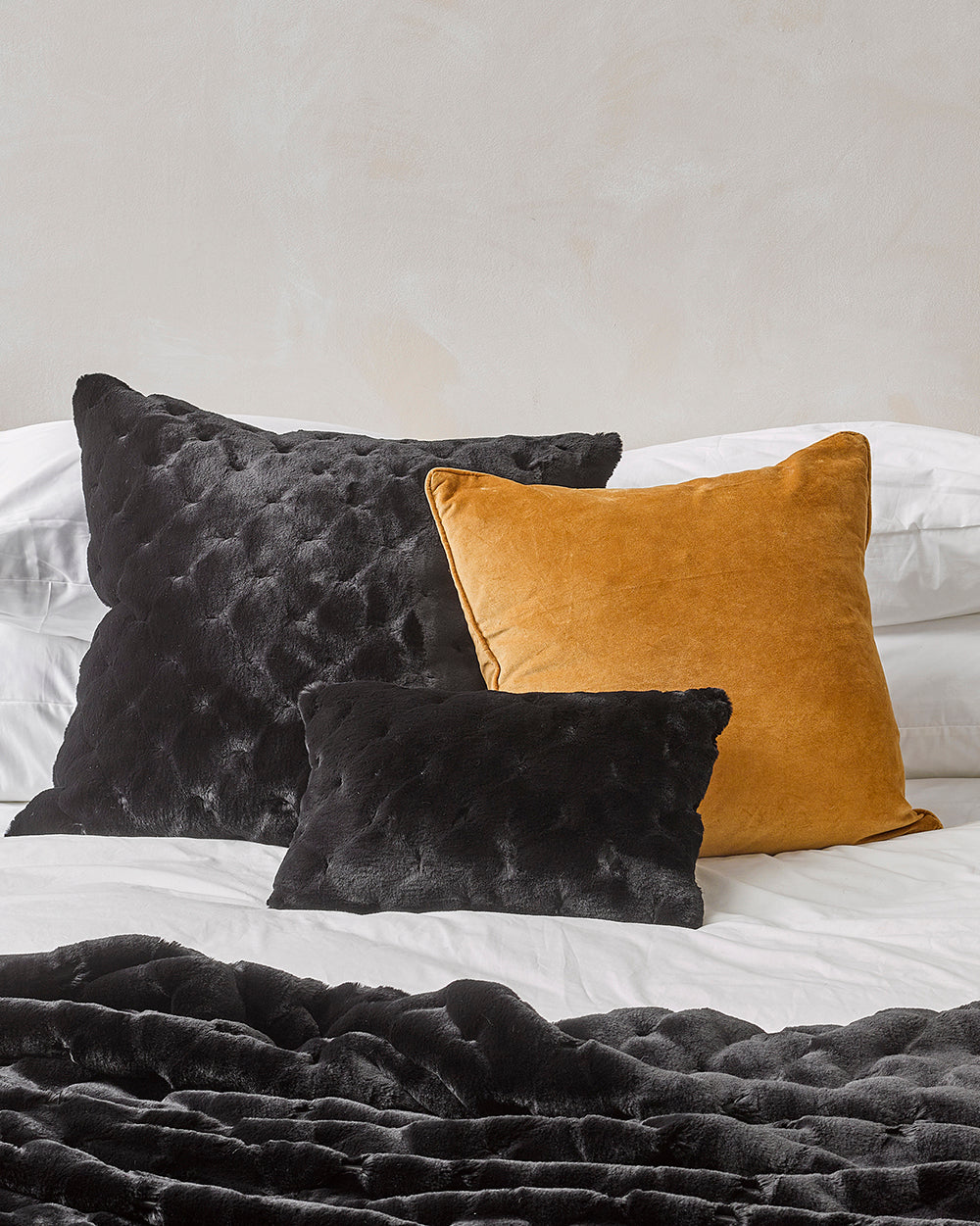 Heirloom Valentina Black Cushions in Faux Fur are available from Make Your House A Home Premium Stockist. Furniture Store Bendigo, Victoria. Australia Wide Delivery. Furtex Baya.