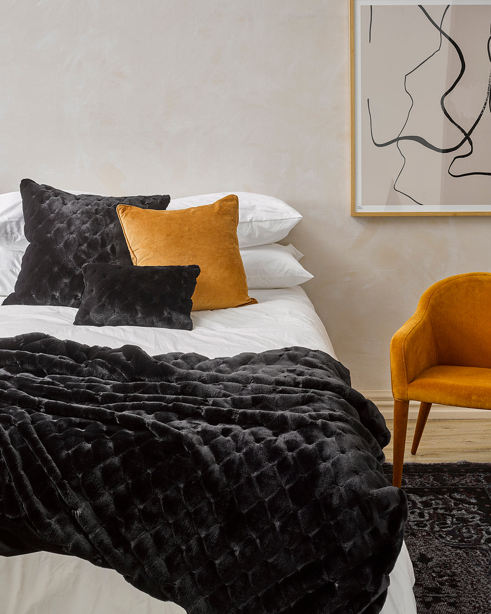 Heirloom Valentina Black Cushions in Faux Fur are available from Make Your House A Home Premium Stockist. Furniture Store Bendigo, Victoria. Australia Wide Delivery. Furtex Baya.