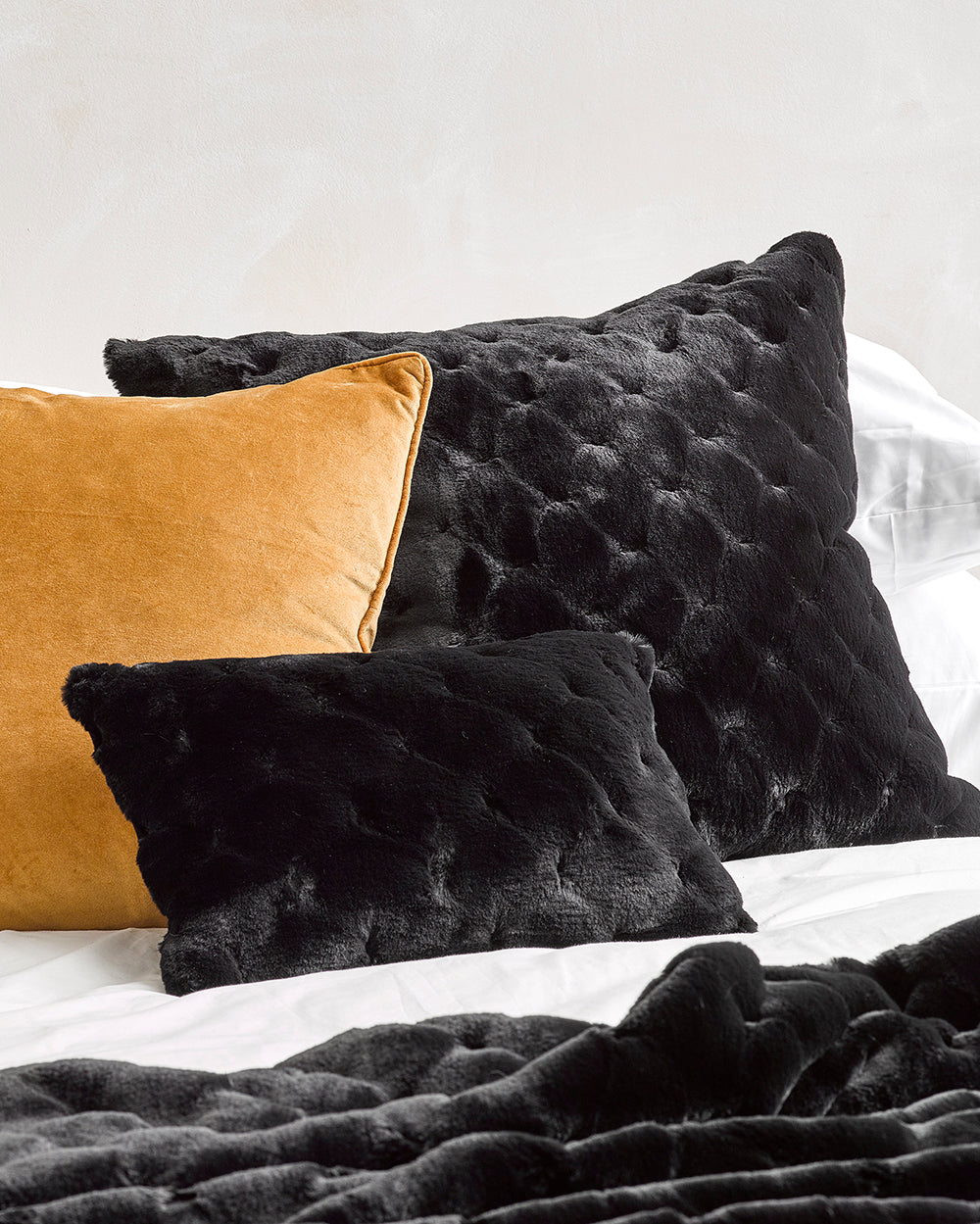 Heirloom Valentina Black Cushions in Faux Fur are available from Make Your House A Home Premium Stockist. Furniture Store Bendigo, Victoria. Australia Wide Delivery. Furtex Baya.