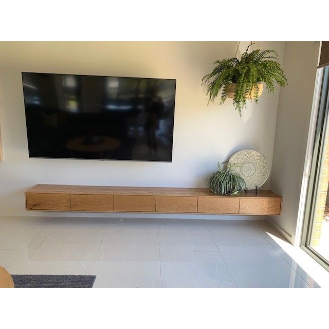 Wood floating deals tv unit