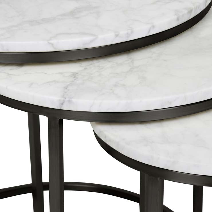 Elle Round Marble Nest of 3 Side Tables by GlobeWest from Make Your House A Home Premium Stockist. Furniture Store Bendigo. 20% off Globe West Sale. Australia Wide Delivery.